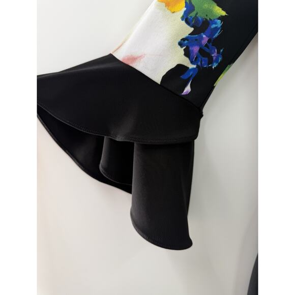 Joseph Ribkoff Women's Floral Faux Wrap Knit Dress Flutter Sleeve Size 6 - Picture 4 of 10